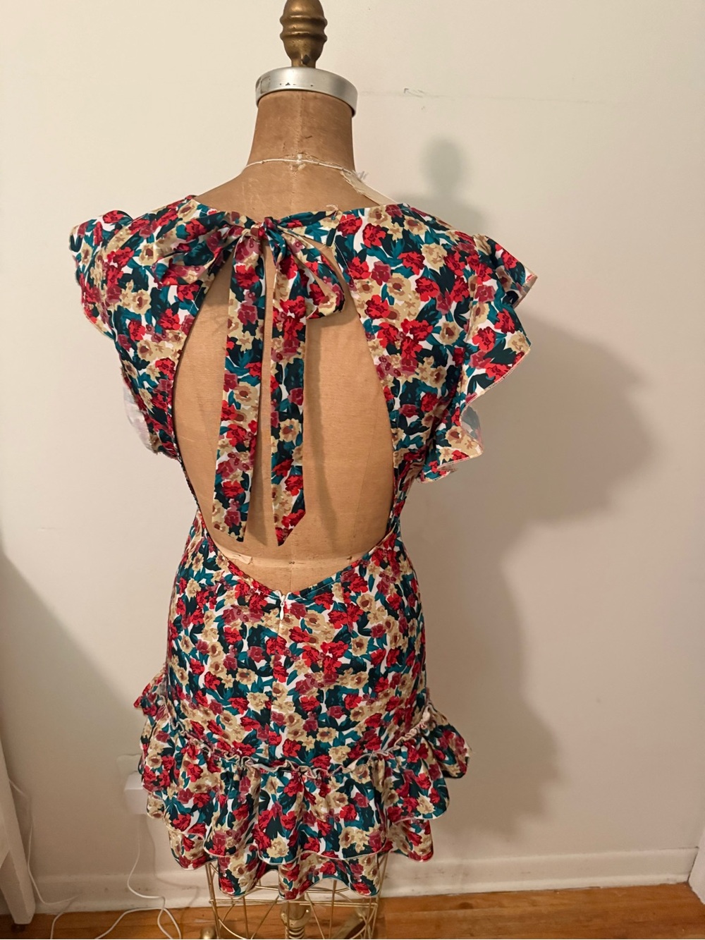 Floral V-Neck Ruffle Mini Dress in Multi-Color - Picture 5 of 6